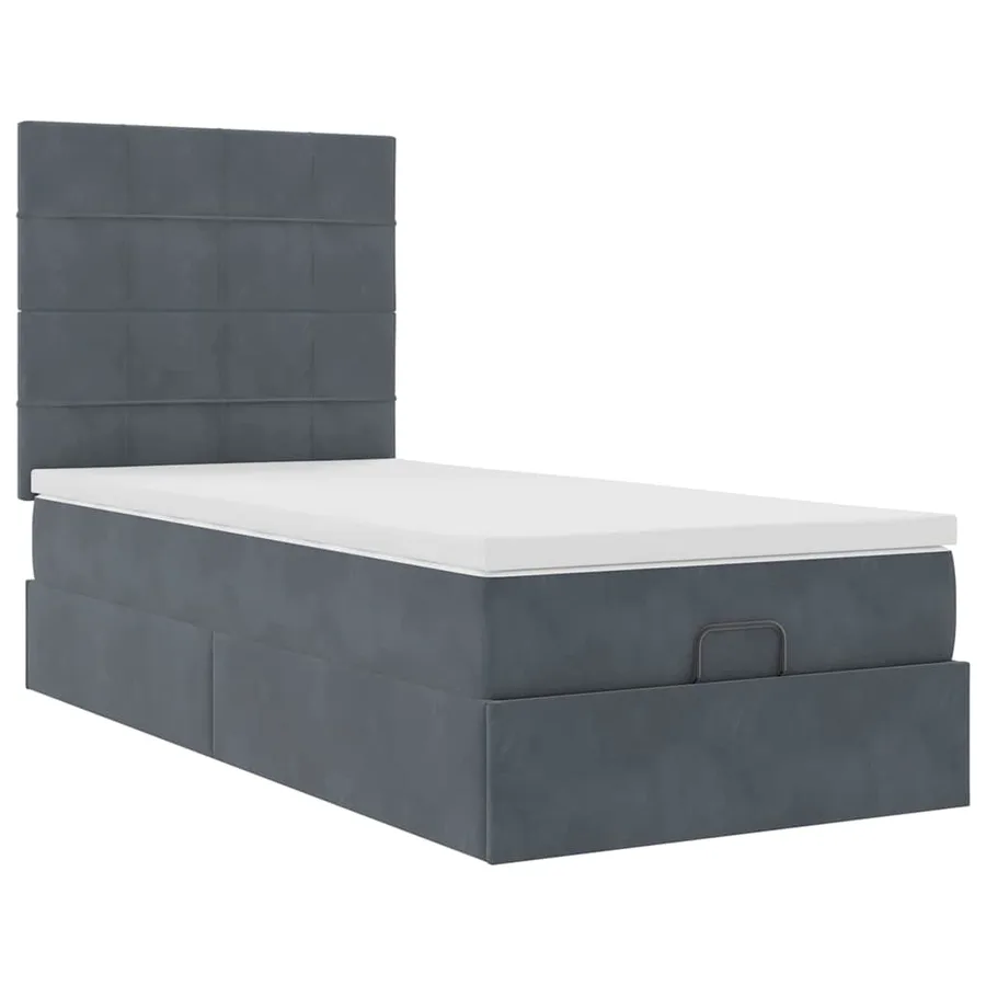 Cadre de lit ottoman avec matelas gris foncé 100x200 cm velours - 7