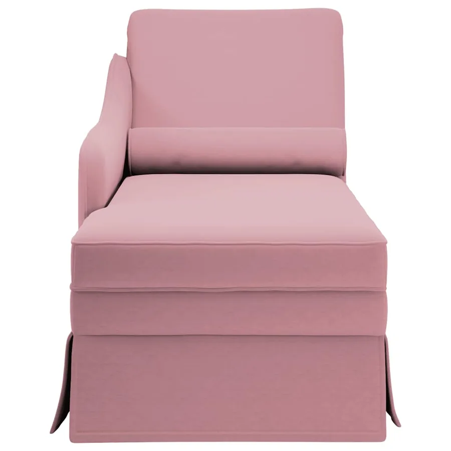 Fauteuil long avec traversin et accoudoir droit rose velours - 4