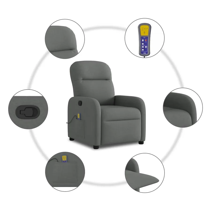 Fauteuil inclinable de massage en tissu gris foncé - 8