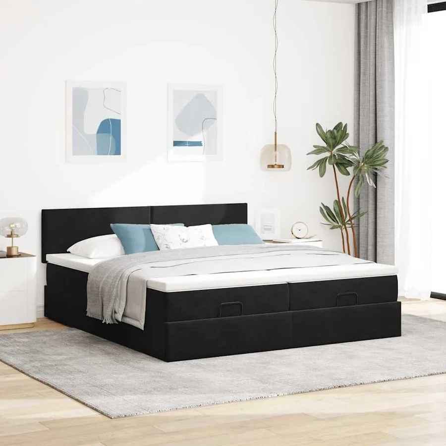 Cadre de lit ottoman avec matelas noir 180x200cm velours - 3