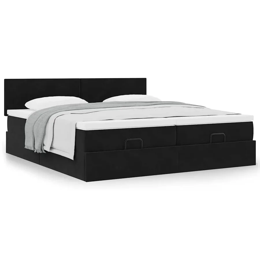 Cadre de lit ottoman avec matelas noir 180x200cm velours - 4