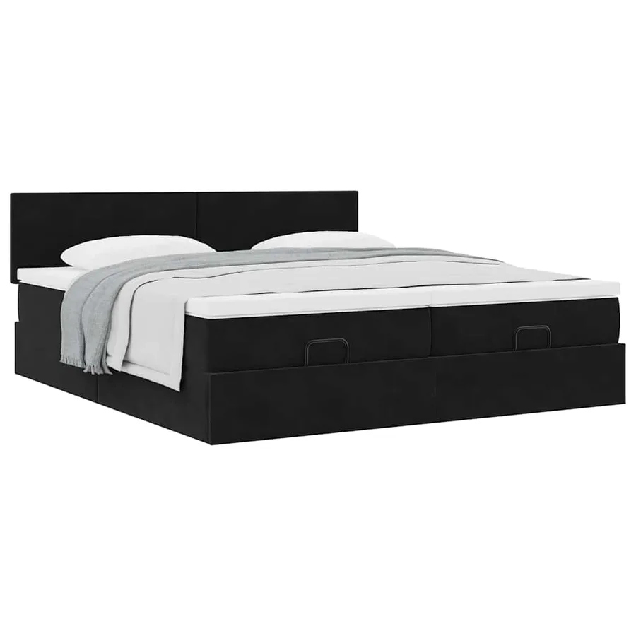 Cadre de lit ottoman avec matelas noir 180x200cm velours - 5