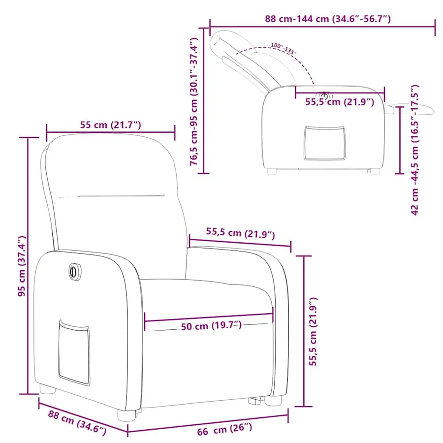 Fauteuil inclinable électrique marron tissu - 16