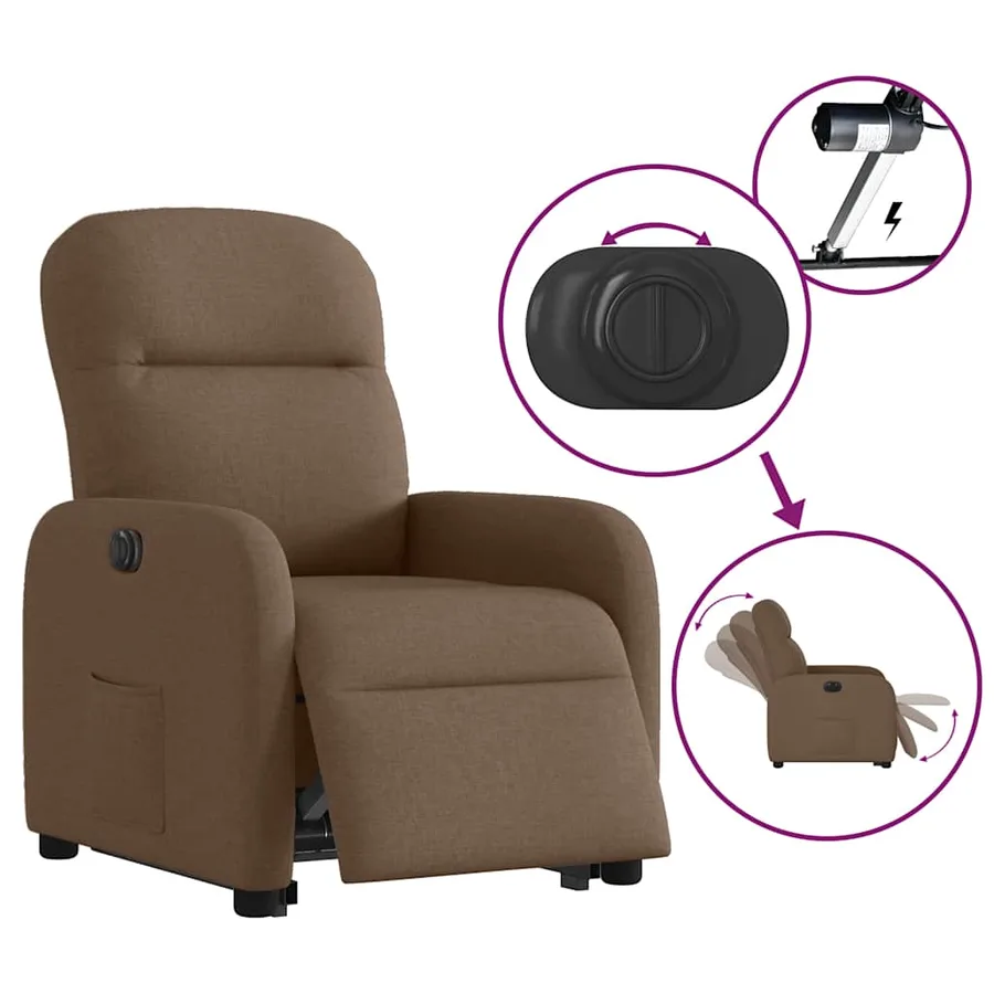 Fauteuil inclinable électrique marron tissu - 9