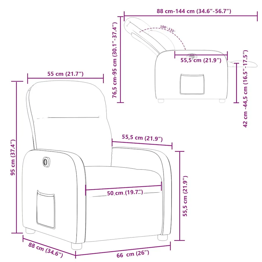 Fauteuil inclinable électrique Marron Tissu - 15