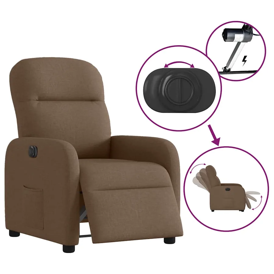 Fauteuil inclinable électrique Marron Tissu - 9