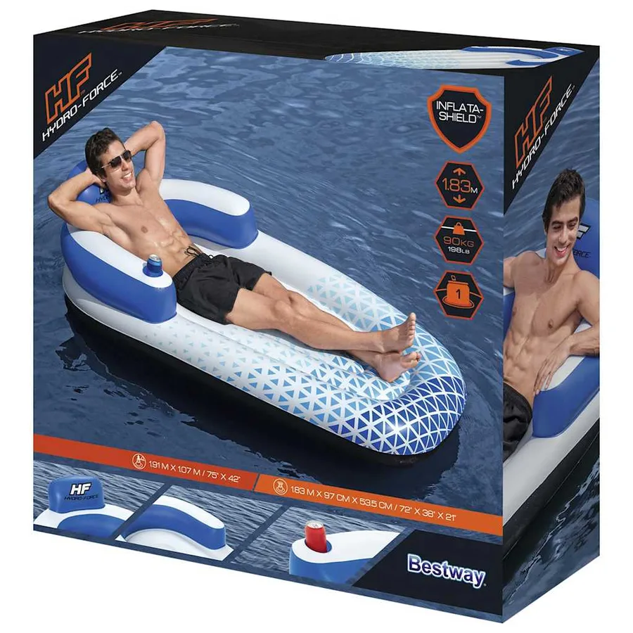 Bestway Chaise longue flottante Hydro Force 183x97 cm Bleu - 8