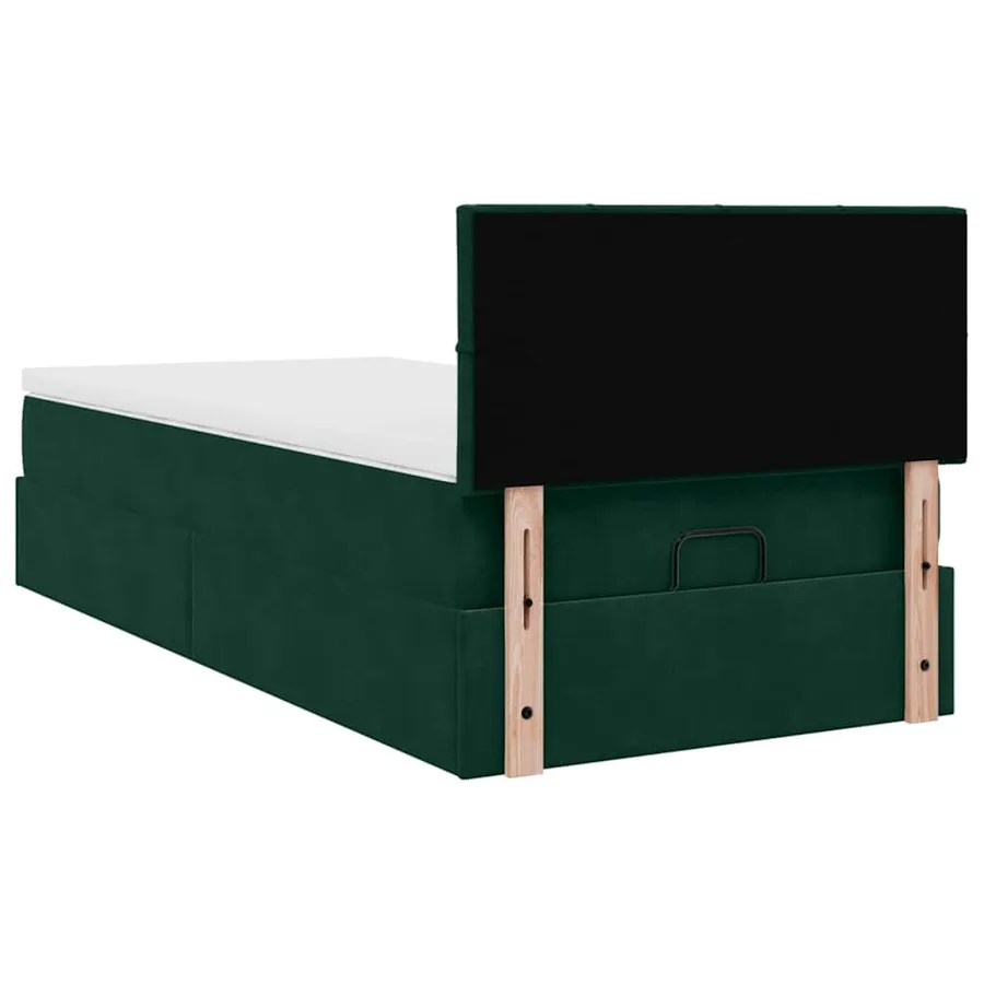 Cadre de lit ottoman avec matelas vert foncé 100x200 cm velours - 11