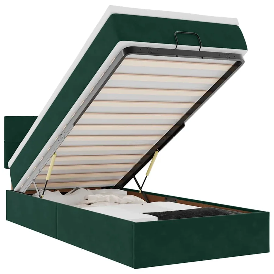 Cadre de lit ottoman avec matelas vert foncé 100x200 cm velours - 2