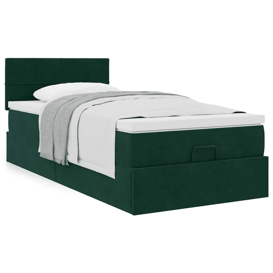 Cadre de lit ottoman avec matelas vert foncé 100x200 cm velours - 4
