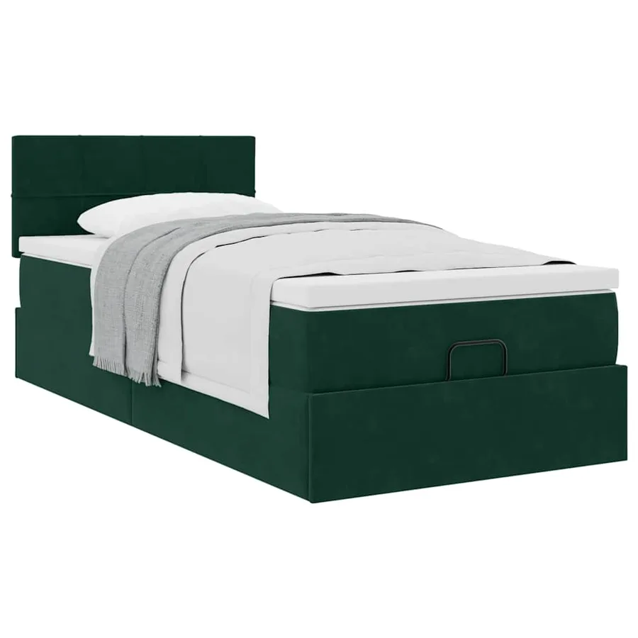 Cadre de lit ottoman avec matelas vert foncé 100x200 cm velours - 5