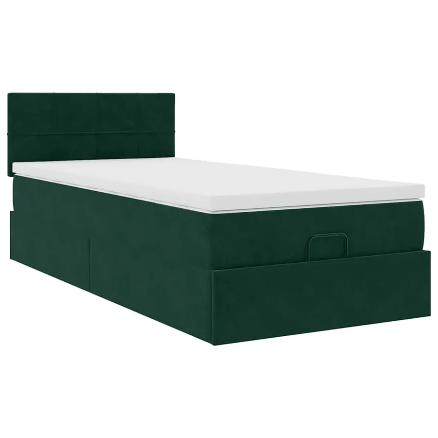 Cadre de lit ottoman avec matelas vert foncé 100x200 cm velours - 6