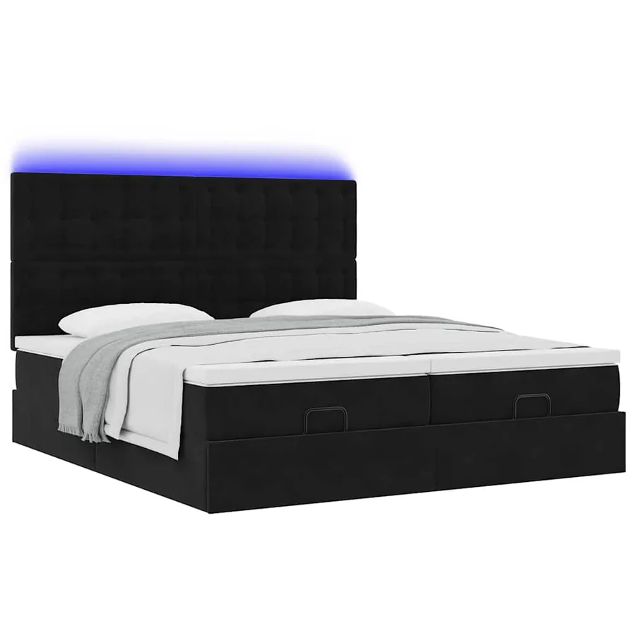 Cadre de lit ottoman avec matelas noir 180x200cm velours - 6