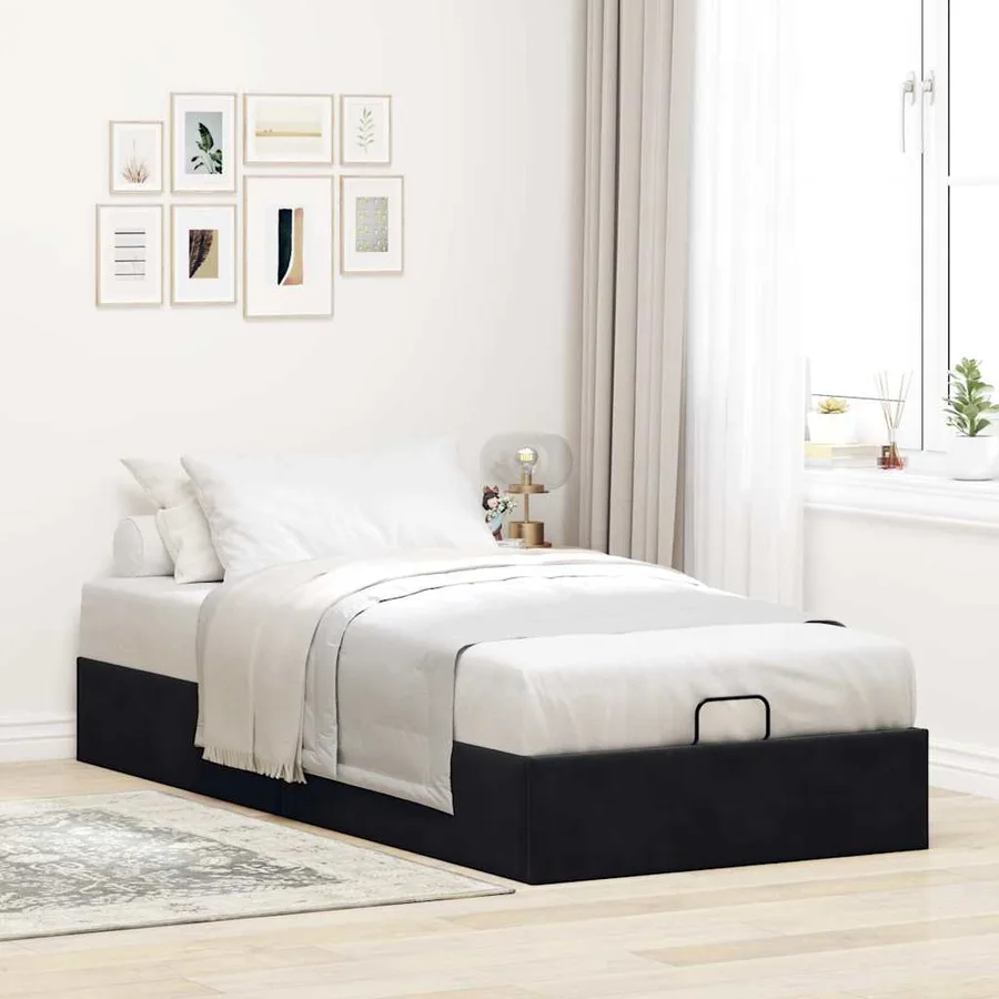 Cadre de lit ottoman sans matelas noir 90x200 cm velours - 3