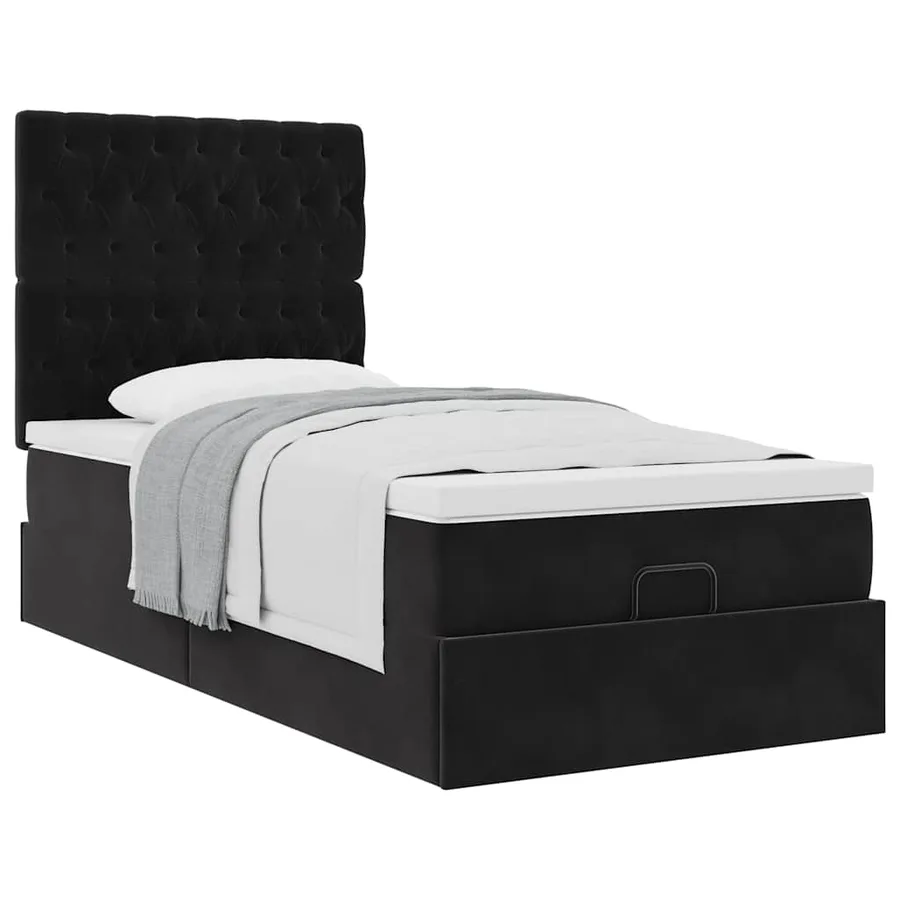 Cadre de lit ottoman avec matelas noir 90x200 cm velours - 5