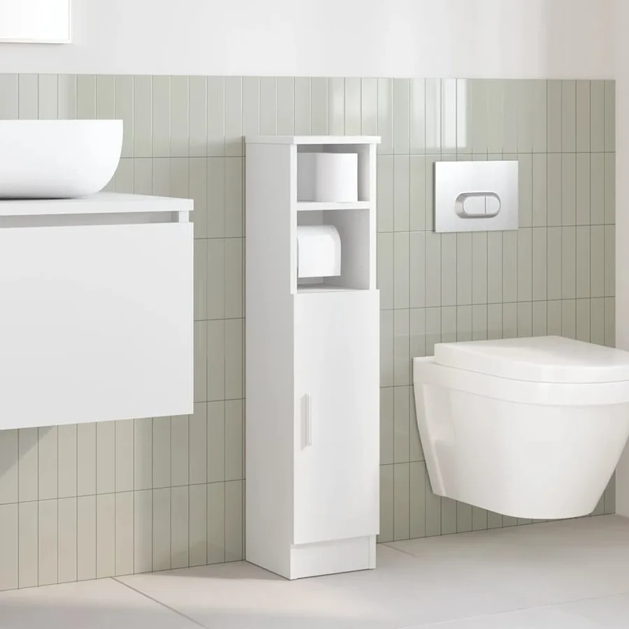 Meuble de salle de bain avec porte-rouleau blanc 20,5x22x90 cm - 3