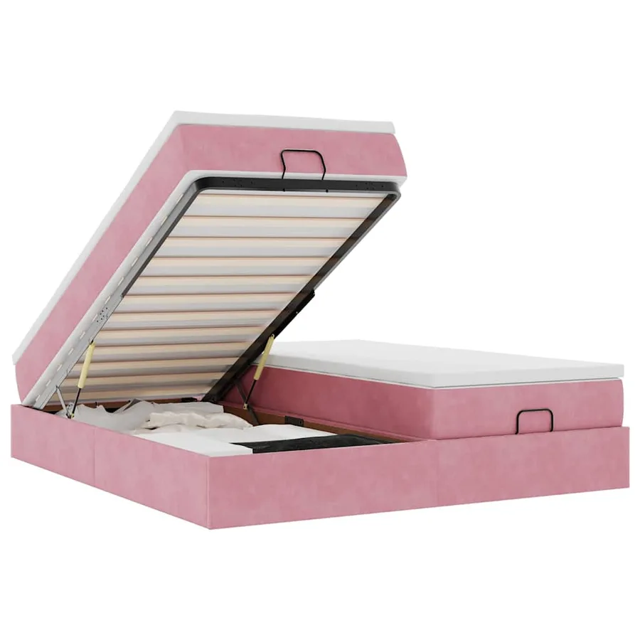 Cadre de lit ottoman avec matelas rose 180x200 cm velours - 2