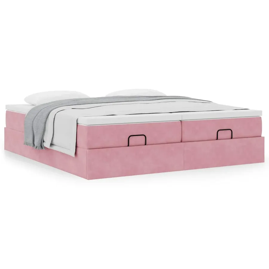Cadre de lit ottoman avec matelas rose 180x200 cm velours - 4