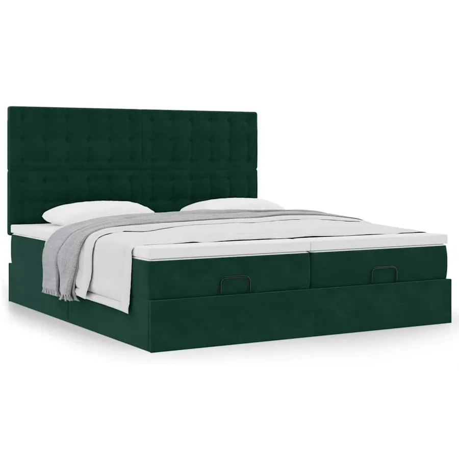 Cadre de lit ottoman avec matelas vert foncé 200x200 cm velours - 4