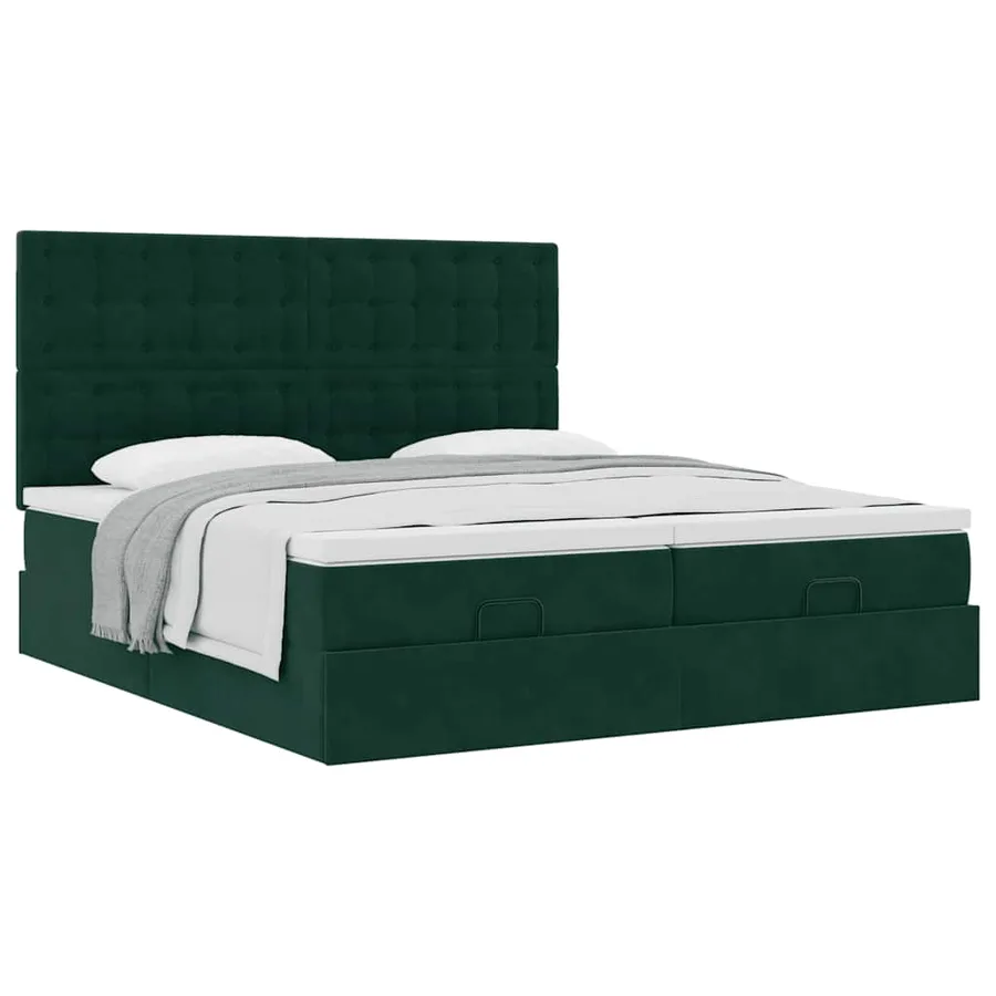 Cadre de lit ottoman avec matelas vert foncé 200x200 cm velours - 5