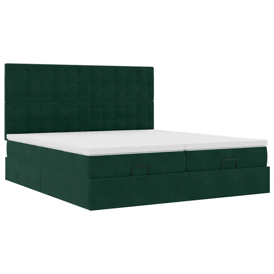 Cadre de lit ottoman avec matelas vert foncé 200x200 cm velours - 6