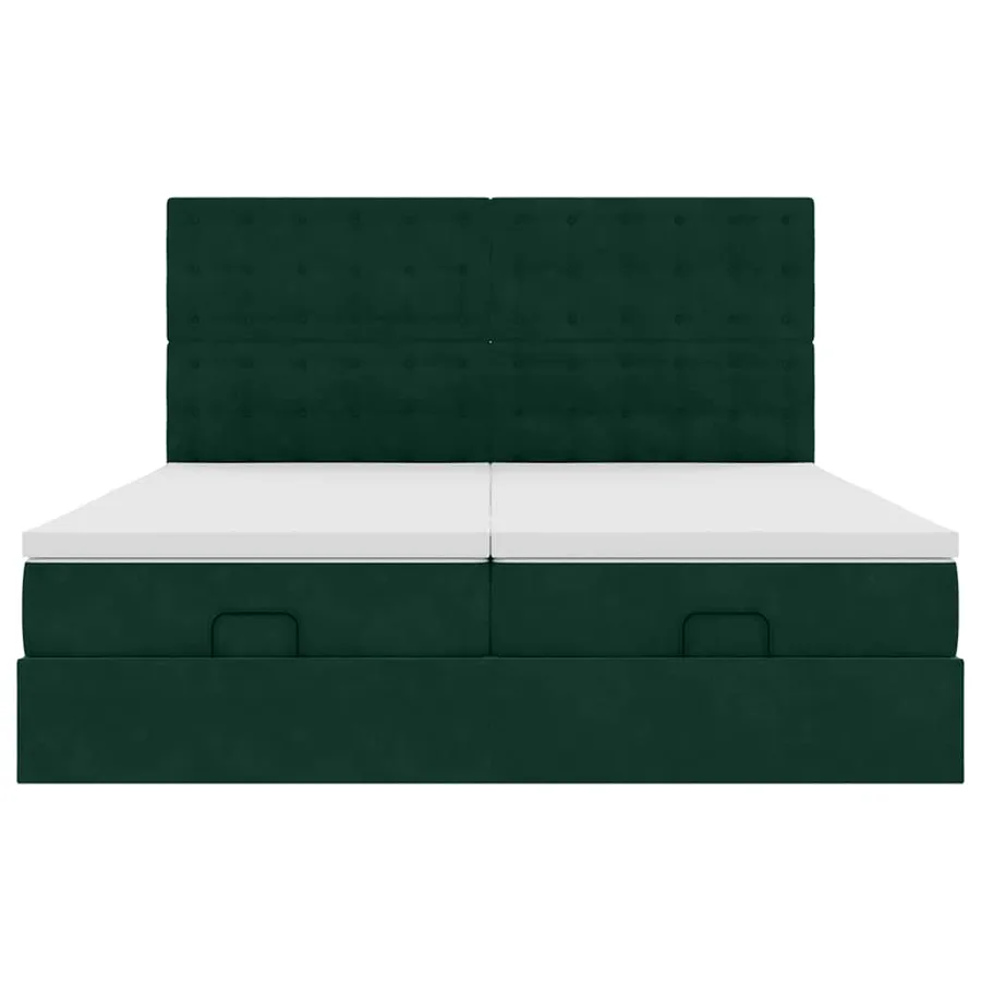 Cadre de lit ottoman avec matelas vert foncé 200x200 cm velours - 7