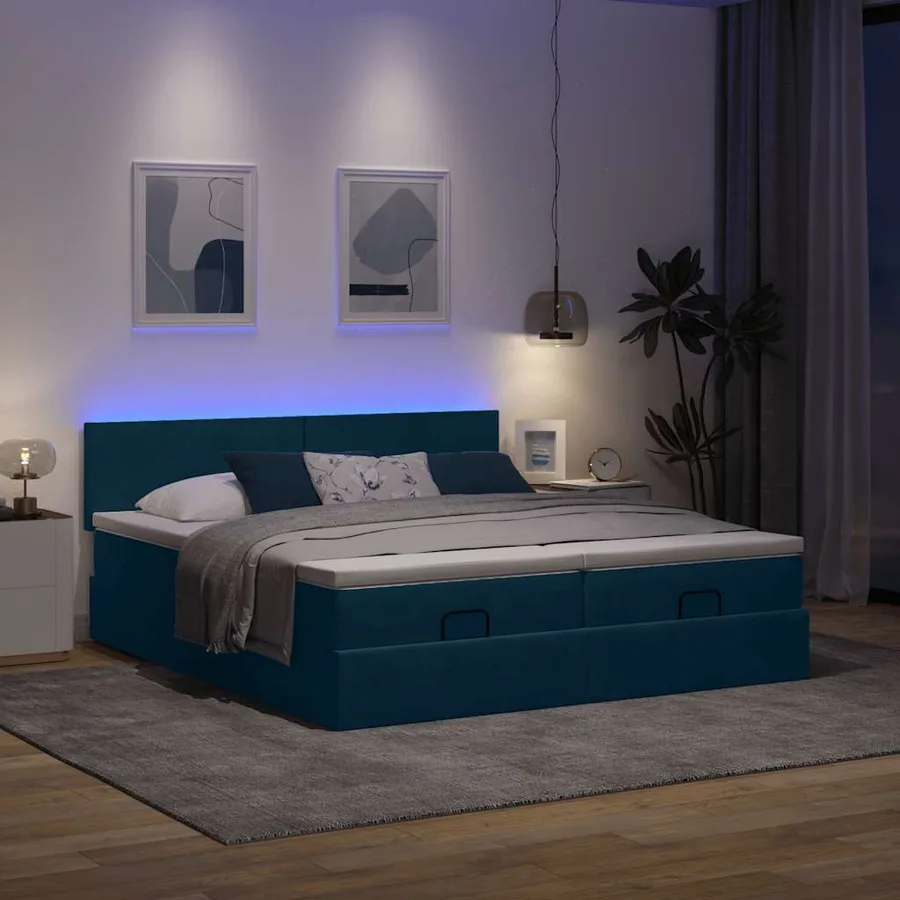 Cadre de lit ottoman avec matelas bleu foncé 180x200 cm velours - 3