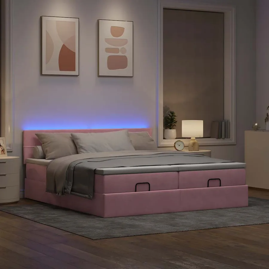 Cadre de lit ottoman avec matelas rose 180x200 cm velours - 3