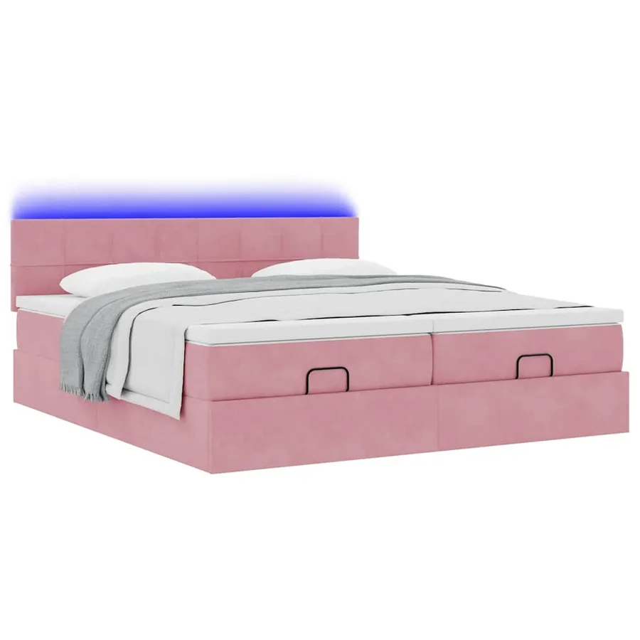 Cadre de lit ottoman avec matelas rose 180x200 cm velours - 6