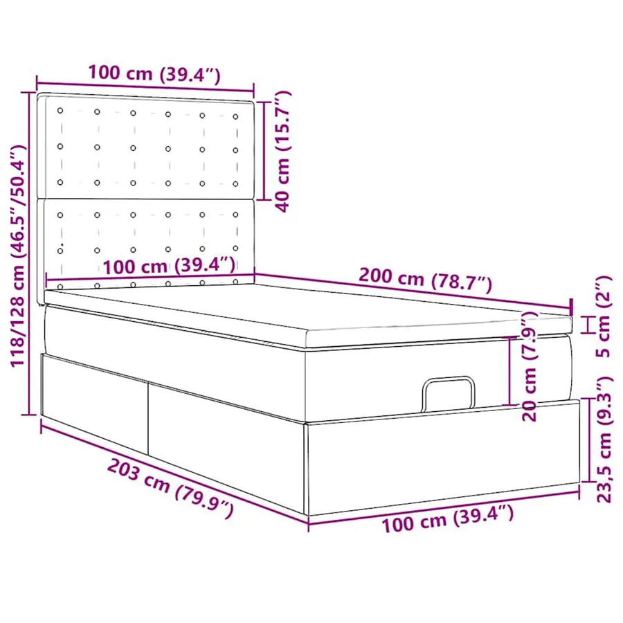 Cadre de lit ottoman avec matelas vert foncé 100x200 cm velours - 18