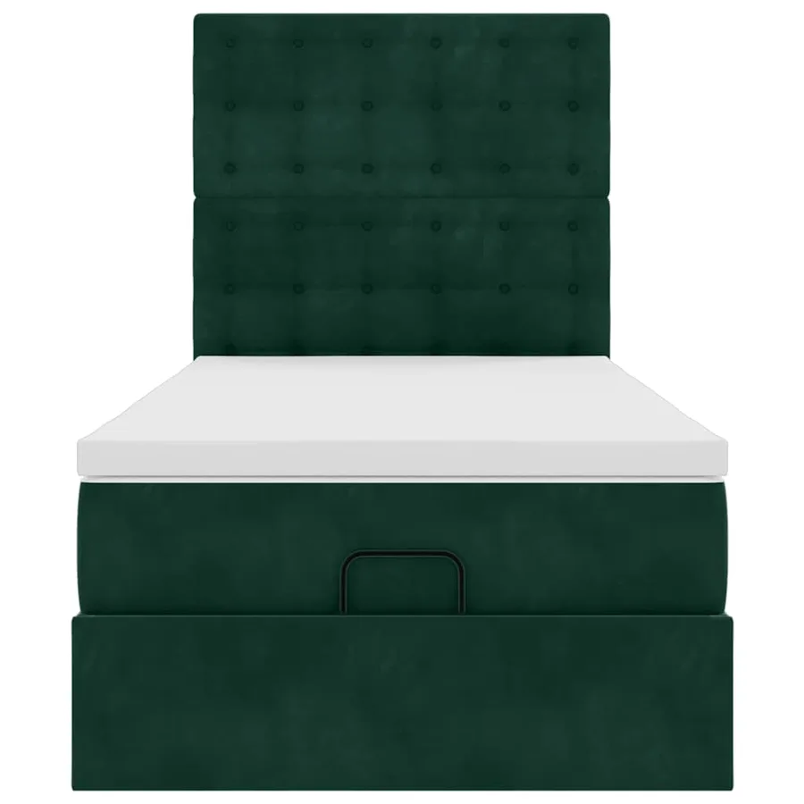 Cadre de lit ottoman avec matelas vert foncé 100x200 cm velours - 8