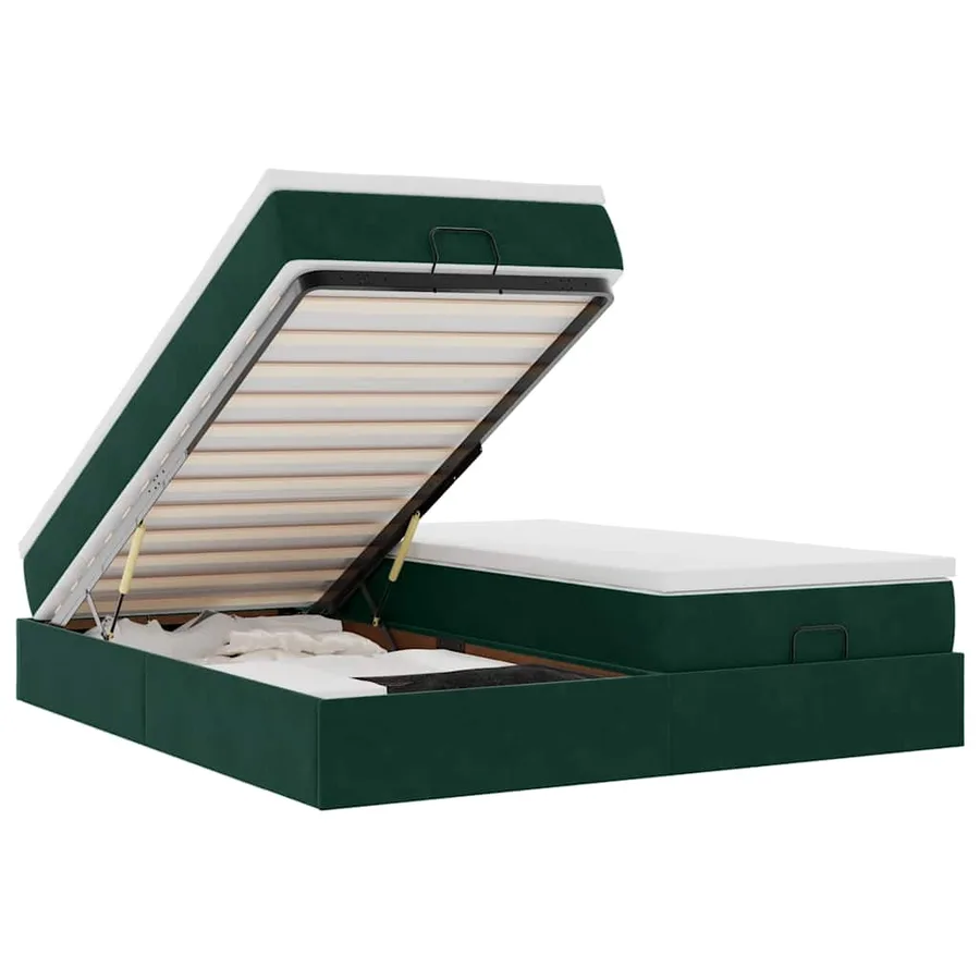 Cadre de lit ottoman avec matelas vert foncé 200x200 cm velours - 2