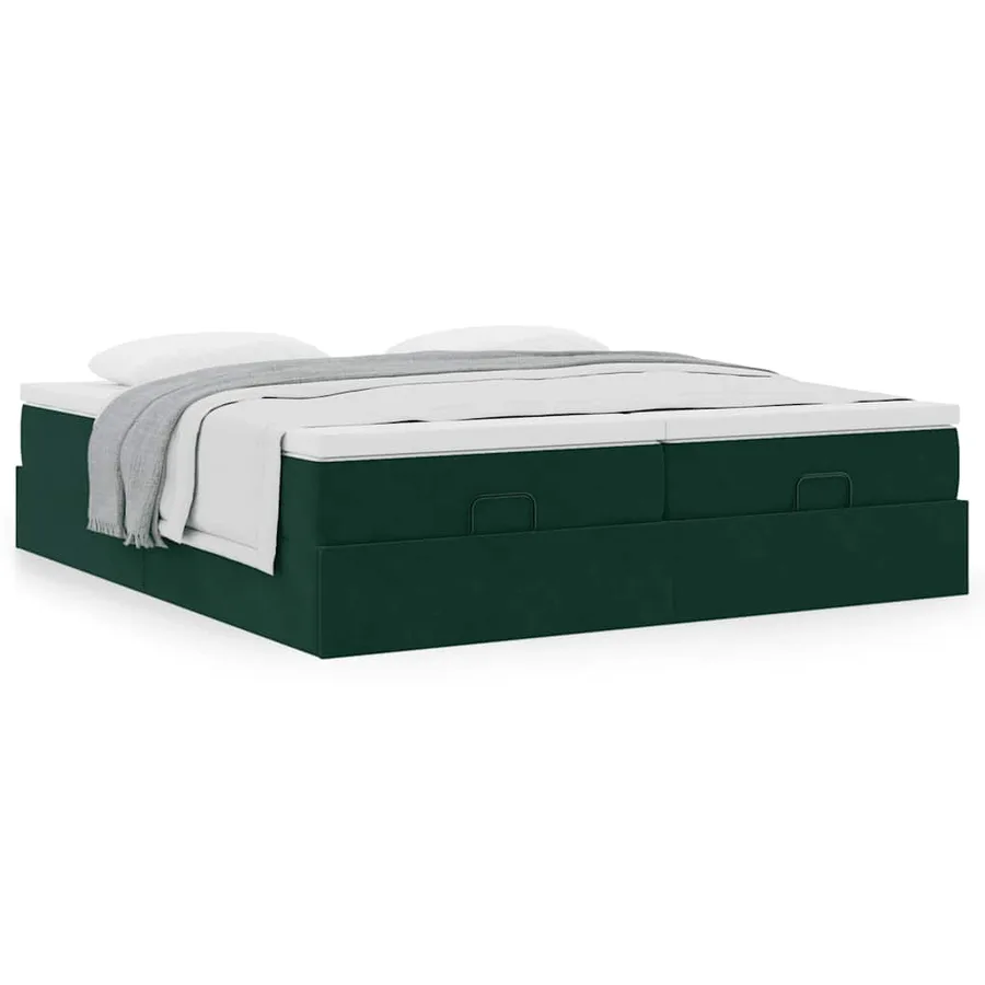 Cadre de lit ottoman avec matelas vert foncé 200x200 cm velours - 4