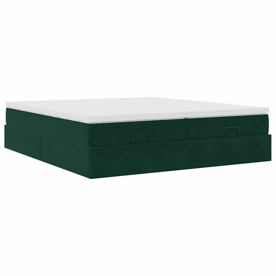 Cadre de lit ottoman avec matelas vert foncé 200x200 cm velours - 9