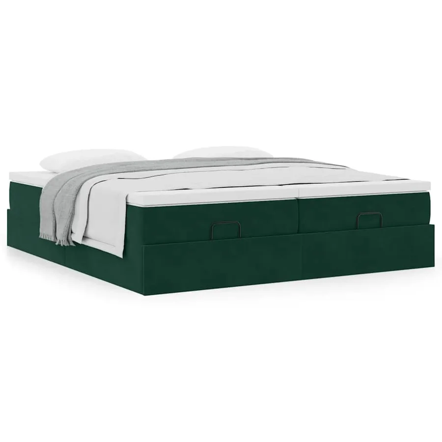 Cadre de lit ottoman avec matelas vert foncé 180x200cm velours - 4