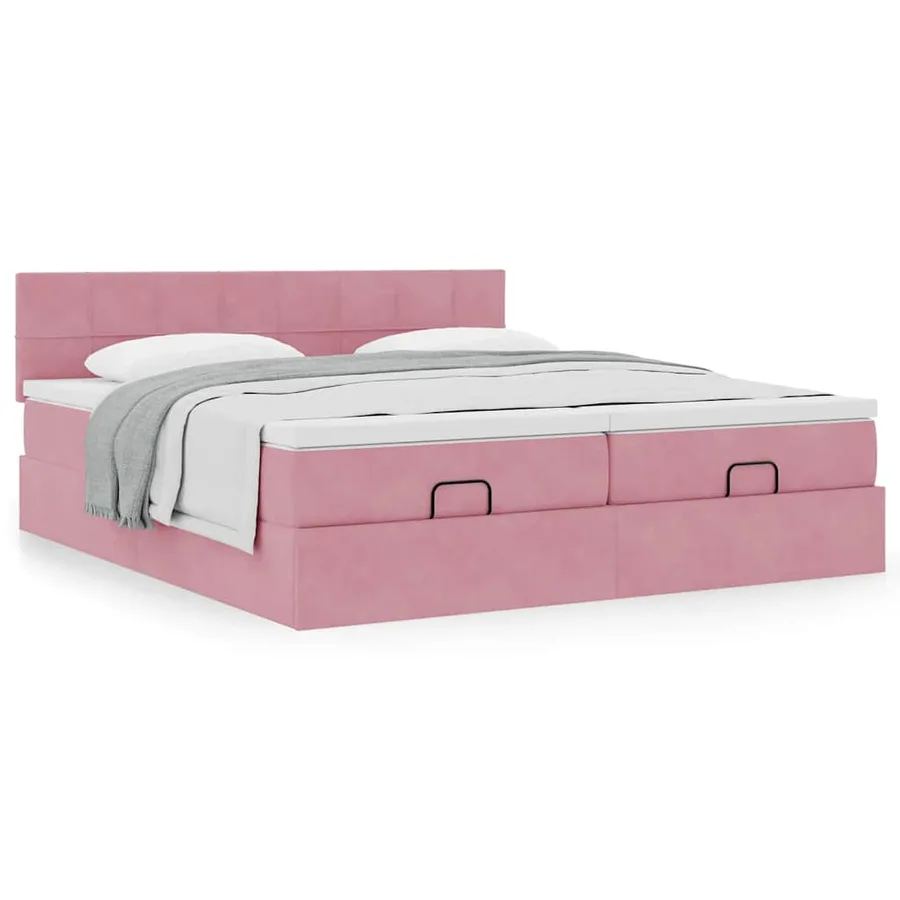 Cadre de lit ottoman avec matelas rose 180x200 cm velours - 4