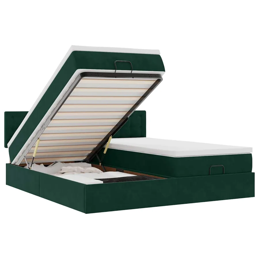 Cadre de lit ottoman avec matelas vert foncé 200x200 cm velours - 2