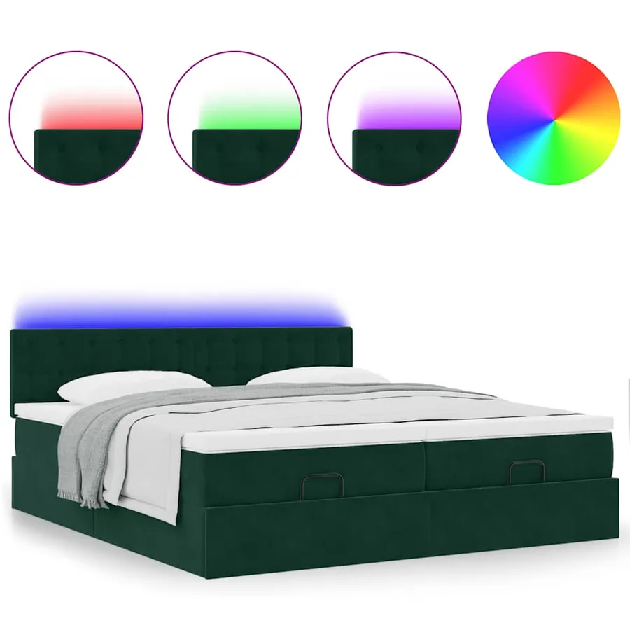 Cadre de lit ottoman avec matelas vert foncé 200x200 cm velours - 5
