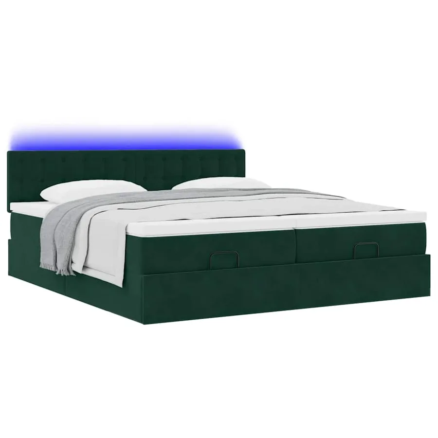 Cadre de lit ottoman avec matelas vert foncé 200x200 cm velours - 6