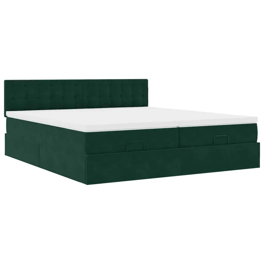 Cadre de lit ottoman avec matelas vert foncé 200x200 cm velours - 7