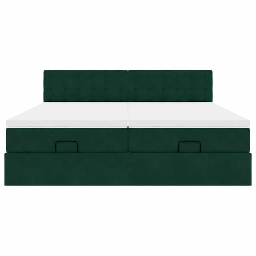 Cadre de lit ottoman avec matelas vert foncé 200x200 cm velours - 8