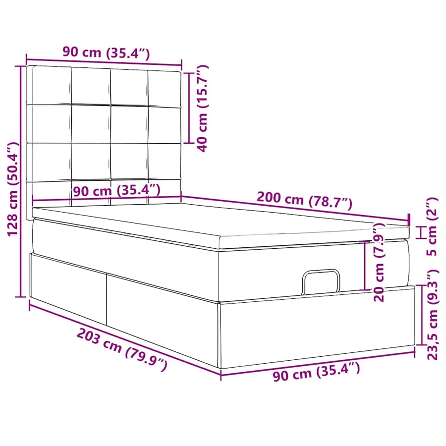 Cadre de lit ottoman avec matelas rose 90x200 cm velours - 18
