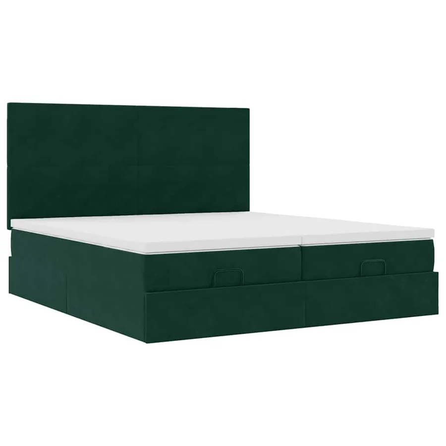 Cadre de lit ottoman avec matelas vert foncé 200x200 cm velours - 7