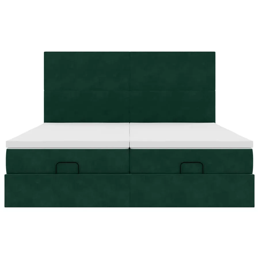Cadre de lit ottoman avec matelas vert foncé 200x200 cm velours - 8