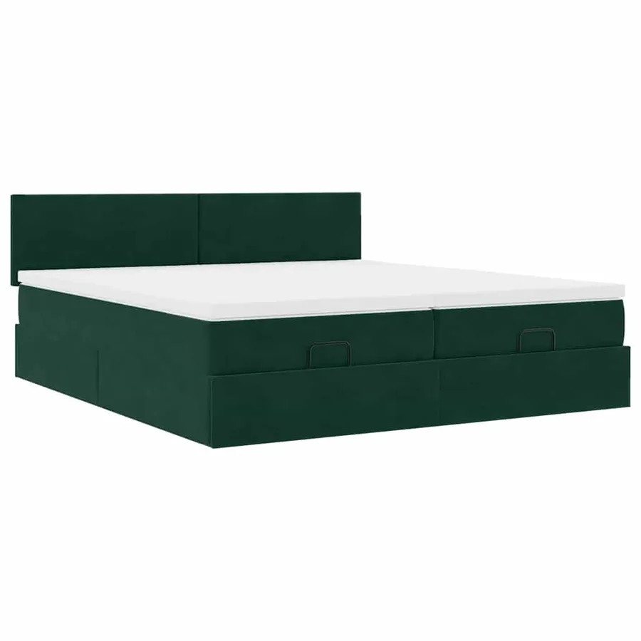 Cadre de lit ottoman avec matelas vert foncé 200x200 cm velours - 7