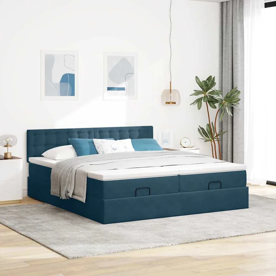 Cadre de lit ottoman avec matelas bleu foncé 180x200 cm velours - 4