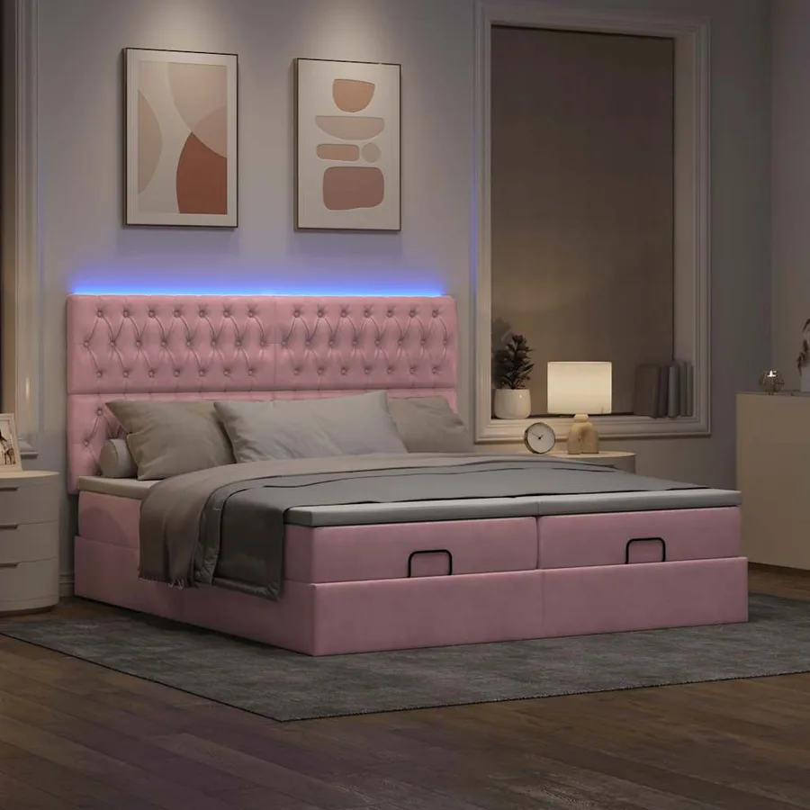 Cadre de lit ottoman avec matelas rose 180x200 cm velours - 3