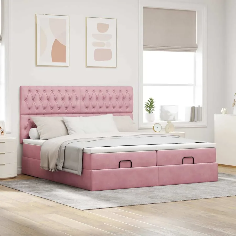 Cadre de lit ottoman avec matelas rose 180x200 cm velours - 4