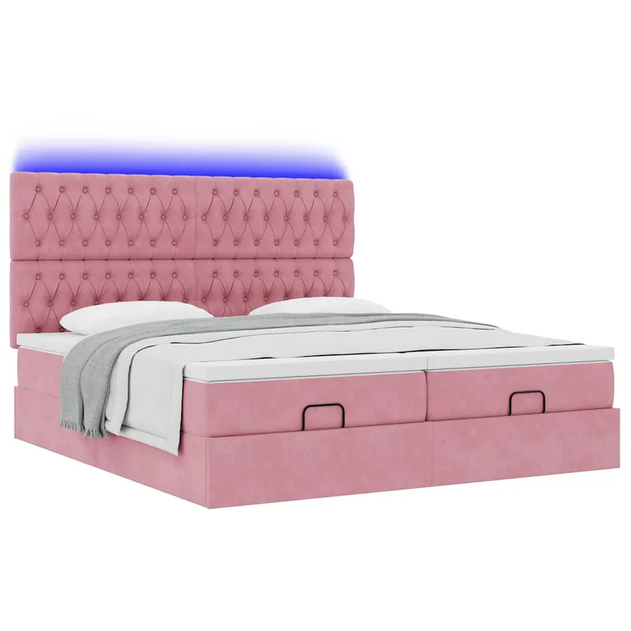 Cadre de lit ottoman avec matelas rose 180x200 cm velours - 6