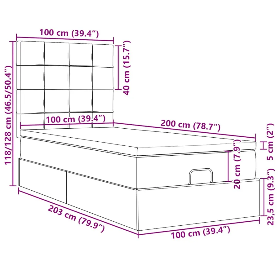 Cadre de lit ottoman avec matelas vert foncé 100x200 cm velours - 18